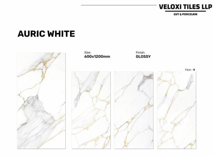 Veloxi Glossy Porcelain Auric White Floor Tile, for Flooring, Size : 600X1200mm
