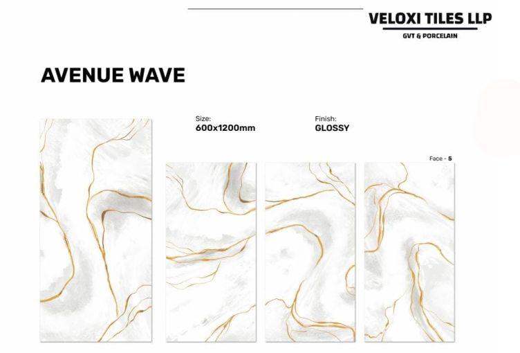 Veloxi Glossy Porcelain Avenue Wave Floor Tile, for Flooring, Size : 600X1200mm