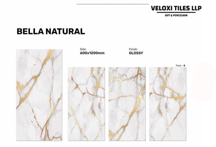 Veloxi Glossy Porcelain Bella Natural Floor Tile, for Flooring, Size : 600X1200mm
