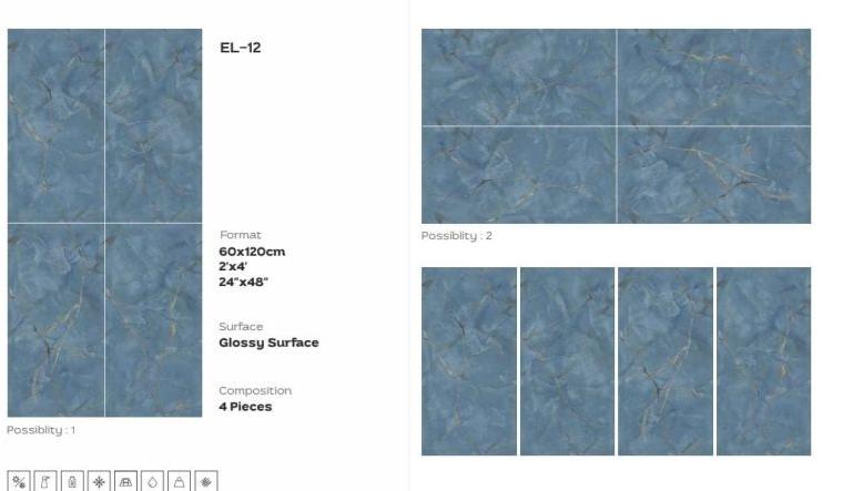 Veloxi Porcelain EL-12 Glossy Floor Tile, for Flooring, Packaging Type : Cardboard Box