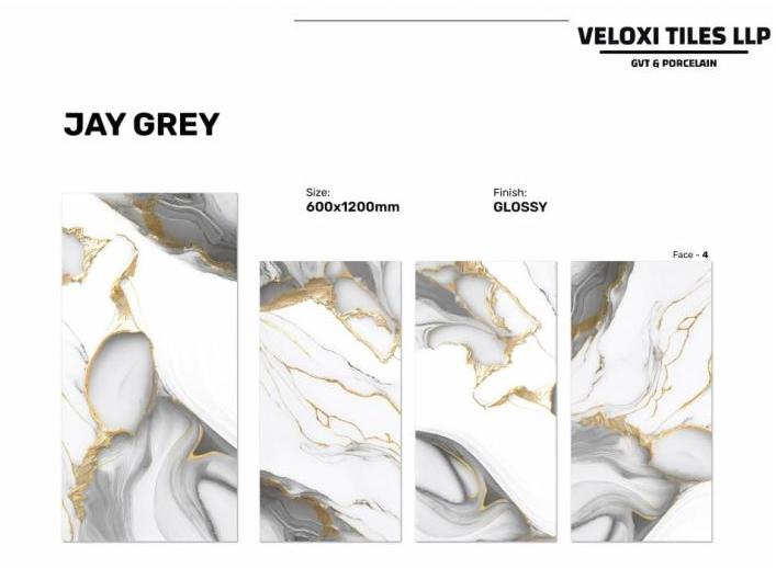 Veloxi Porcelain Glossy Jay Grey Floor Tile, for Flooring, Size : 600X1200mm