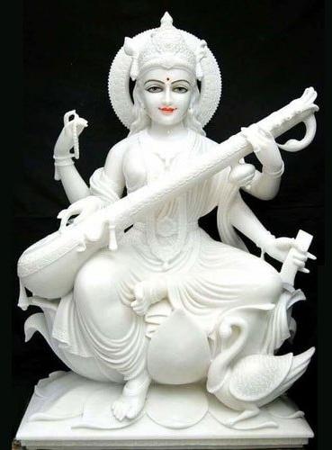 White Marble Saraswati Mata Statue, for Worship, Packaging Type : Carton Box