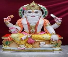 Multicolor Marble Vishwakarma Ji Statue, for Worship, Packaging Type : Carton Box