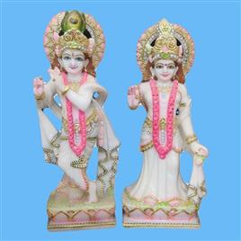 Multicolor White Marble Iskcon Radha Krishna Statue, for Worship, Packaging Type : Carton Box