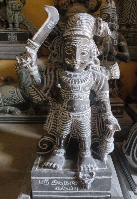Hand Carving Black Kala Bairavar Stone Statue, for Worship, Packaging Type : Thermocol Box