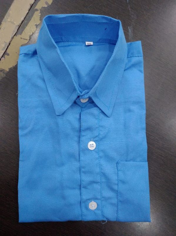 Plain Cotton Boys Blue School Shirt, Packaging Type : Plastic Packet