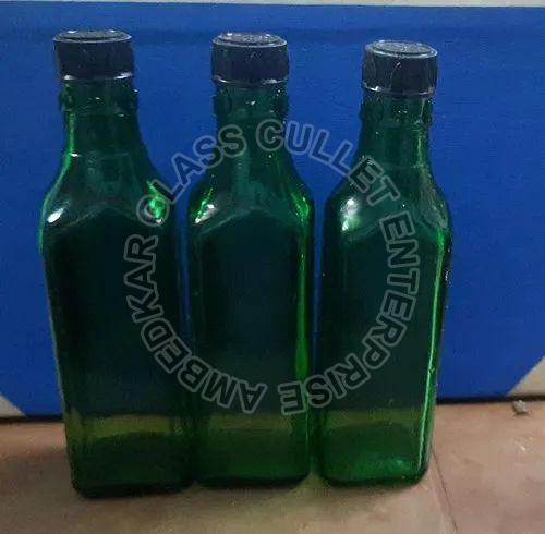 Plain Glass 180ml Green Square Bottle, for Drinking Purpose, Feature : Fine Quality, Hard