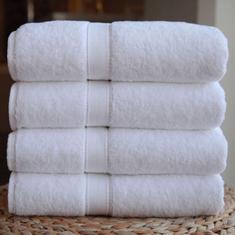 Rectangle Plain Cotton White Terry Bath Towel, for Home, Hotel