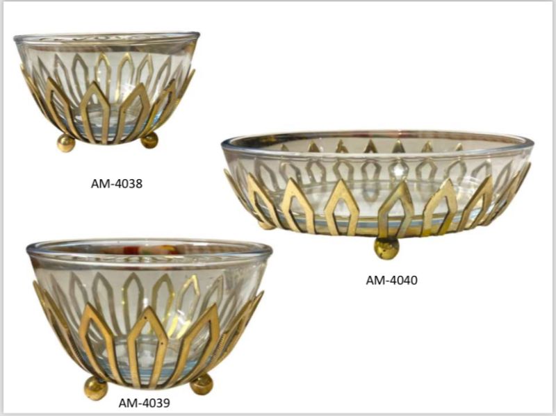 Glass Embroidered Decorative Brass Bowl, For Sweet, Snacks, Feature : Attractive Design, Buffet Specials