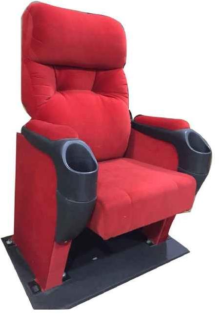 Red Rectangular Plain Mild Steel Sofa Model Cinema Chair, for Theater