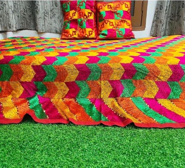 Multicolor Printed Phulkari Bed Sheets, for Home, Hotel, Size : Multisizes