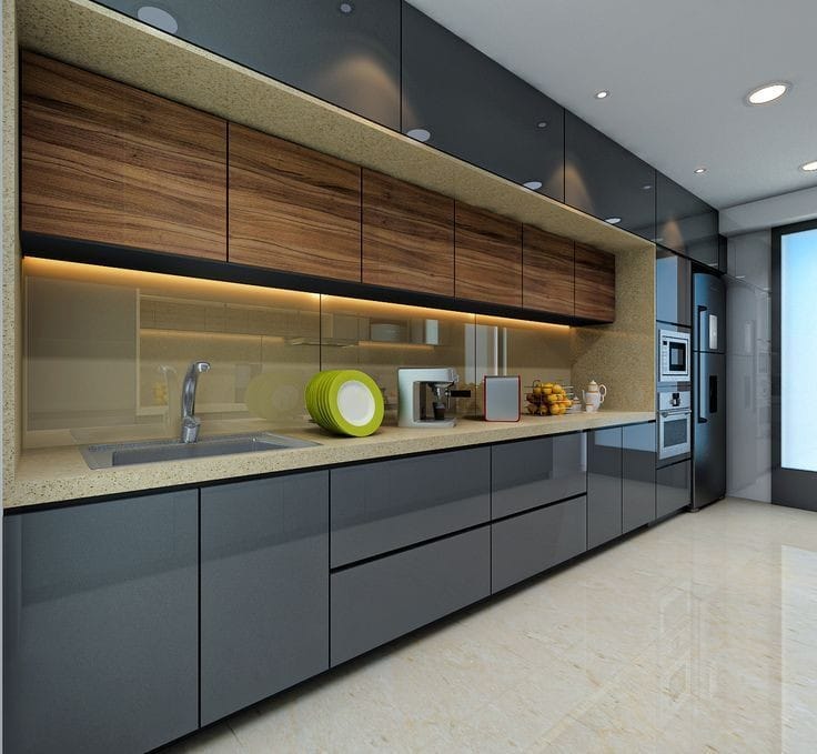 Modern Wooden Acrylic Shutter Modular Kitchen, for Home, Feature : Attractive Designs