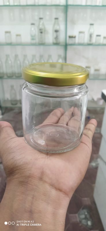 Flint Golden Round Salsa Glass Jar, For Food Storage, Cap Material : Metal