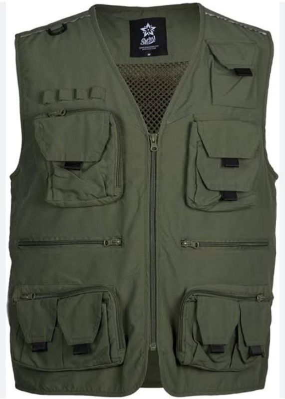 Mens Dark Green Cargo Vest Jacket, Size : All Sizes