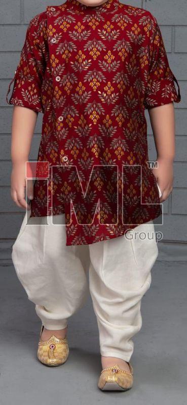 Cotton Printed Boys Designer Ethnic Wear, For Kitchen Use, Clothing Type : Dhoti Kurta Set