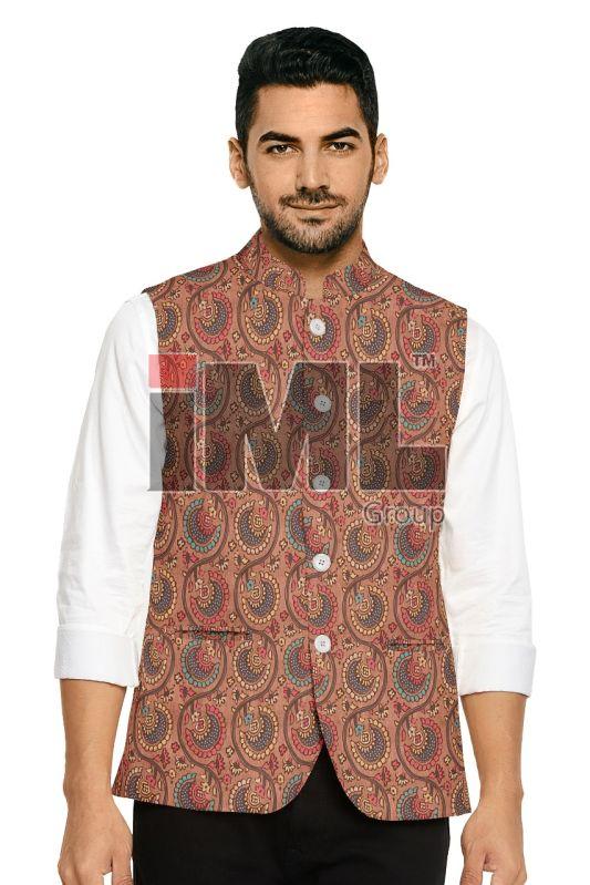 Printed Cotton Blend Mens Designer Waistcoat, Size : All Sizes
