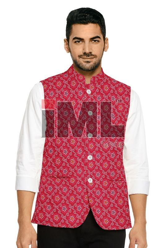 Printed Cotton Blend Mens Party Wear Waistcoat, Size : All Sizes