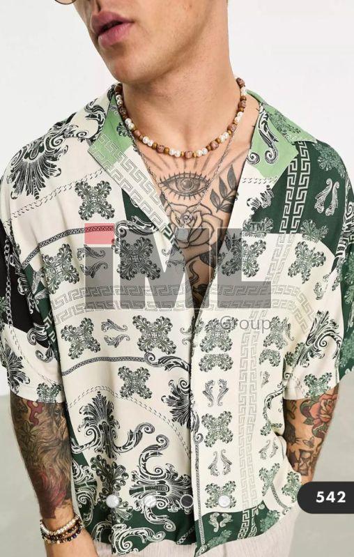 Collar Neck Cotton Mens Stylish Printed Shirt, Speciality : Eco-Friendly, Breathable, Anti-Wrinkle