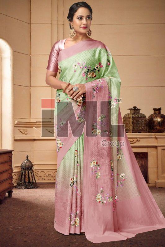 Pure Linen Floral Printed Saree