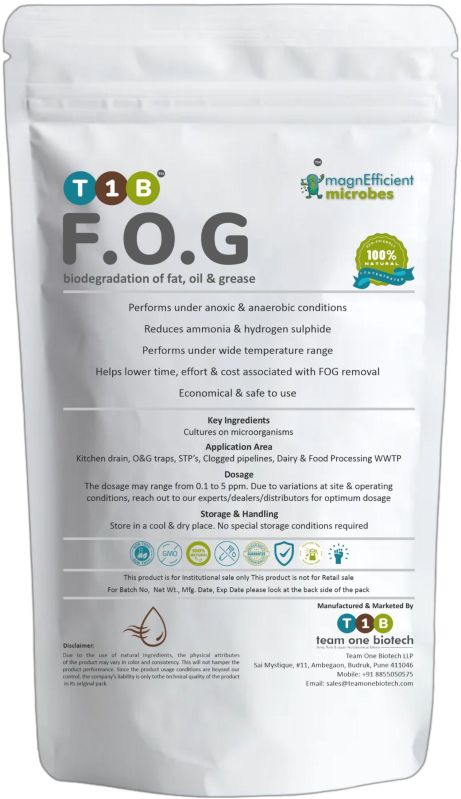 Biocultures for FOG degradation (Fats, Oil and Grease)