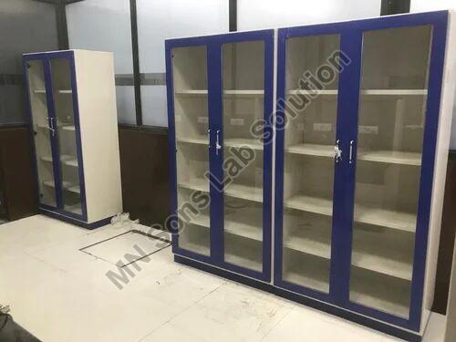 White Blue Glass Door Cupboard, For Laboratory