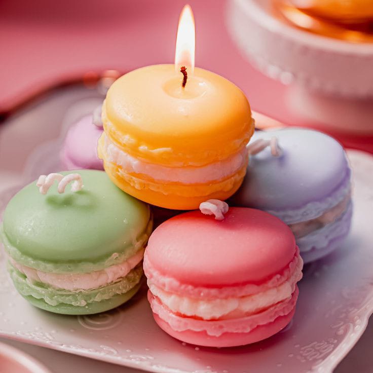 Plain Soy Wax Macaron Shaped Candle, for Lighting, Decoration, Birthday, Speciality : Smokeless, Attractive Pattern