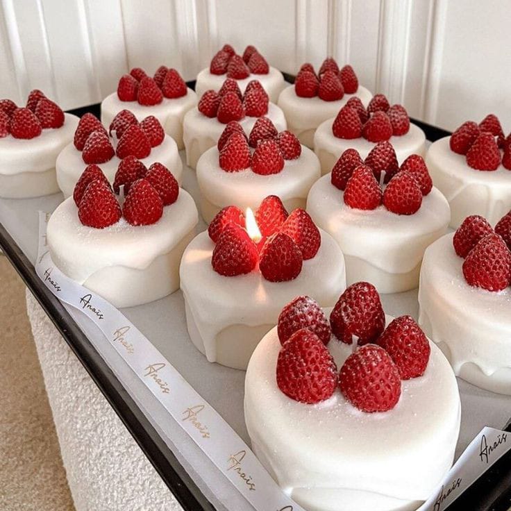Soy Wax Strawberry Shaped Candle, for Lighting, Decoration, Birthday, Speciality : Smokeless, Fine Finished