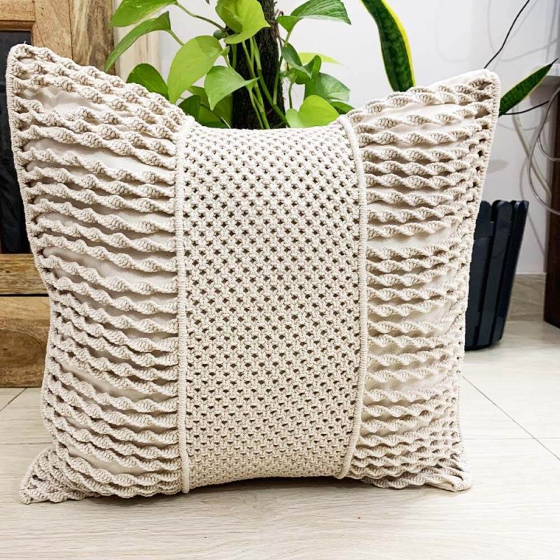 Square Cotton Embroidered Macrame Cushion Cover, for Sofa, Bed, Chairs, Size : Standard