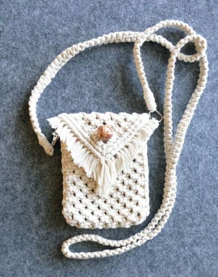 White Rectangular Embroidered Cotton Macrame Sling Bags, Size : Standard