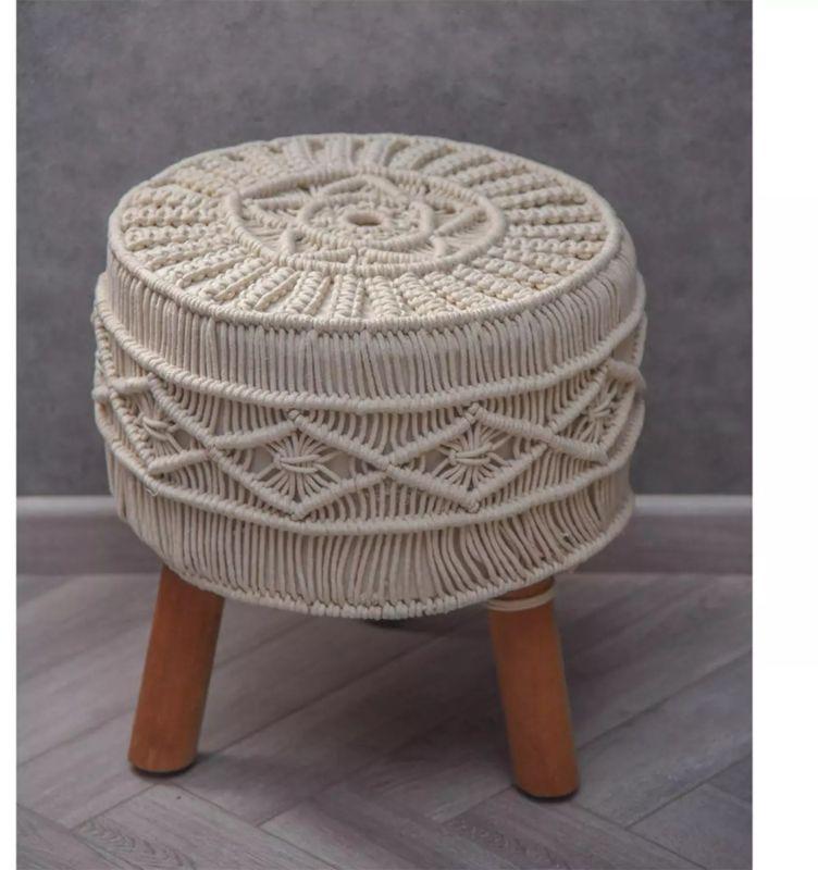 Wood Macrame Stool, Size : Standard