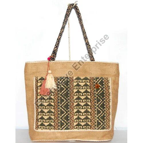 Embroidered Jute Bag, for Office Use, Collage Use, Technics : Embroidery Work