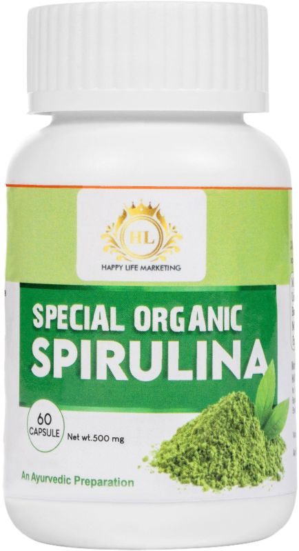 Special Organic Spirulina 500mg Capsule, for Supplement Diet, Skin Care, Speciality : Safe Packing