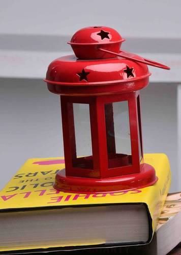 Polished Iron Red Tealight Lantern, for Decoration