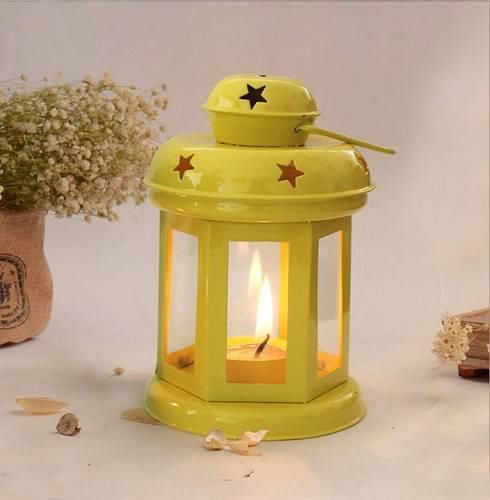Polished Iron Yellow Tealight Lantern