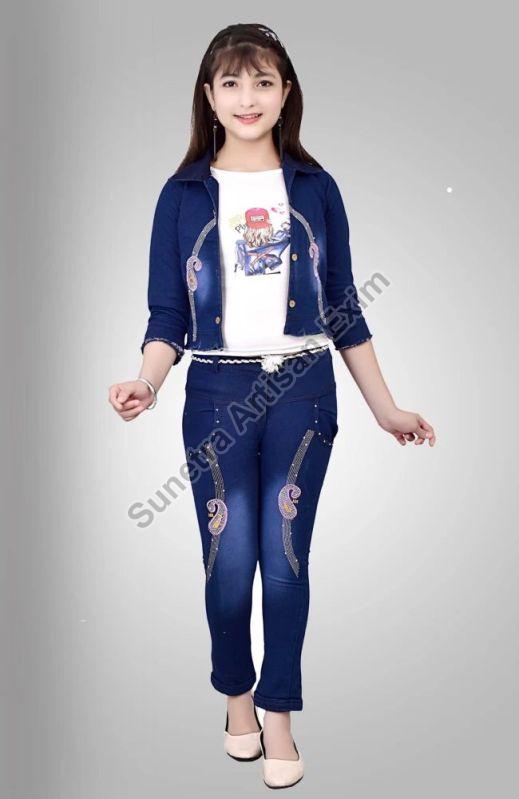 Printed Girls Denim Jeans, Size : All Sizes