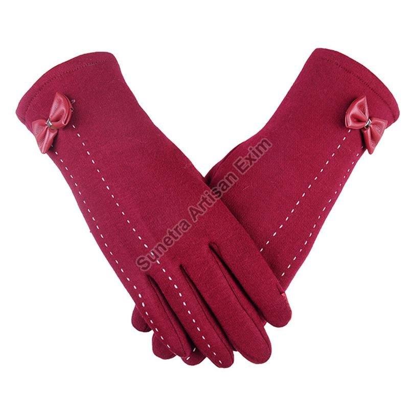 Pink Plain Girls Woolen Gloves, Size : All Sizes