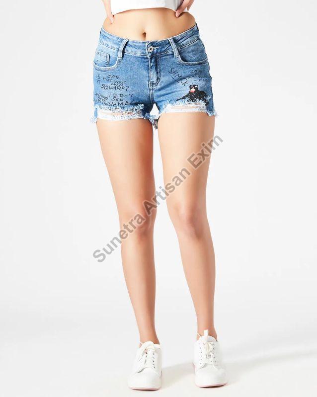 Blue Denim Ladies Hot Pant, Size : All Sizes