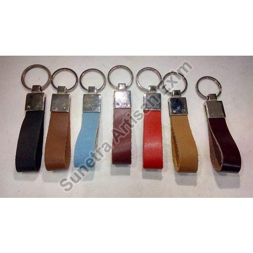 Multicolor Plain Leather Keychain