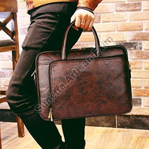 Brown Plain Mens Leather Office Bag, Feature : Shiny Look, Complete Finishing