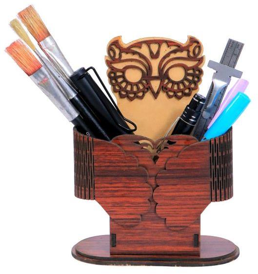 Brown Owl Shape Laser Cut Pen Stand, Style : Modern
