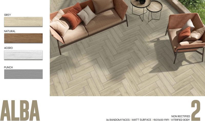 Grey Alba Porcelain Border Tiles, for Bathroom, Flooring, Hotel, Restaurant, Shopping Mall