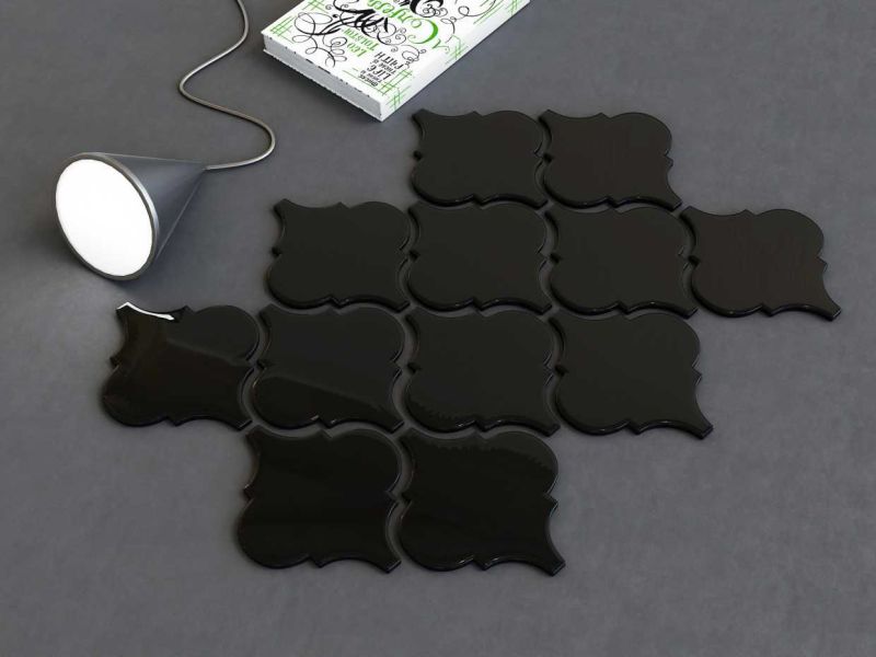 Arabesque Lantern Black Porcelain Mosaic Tiles