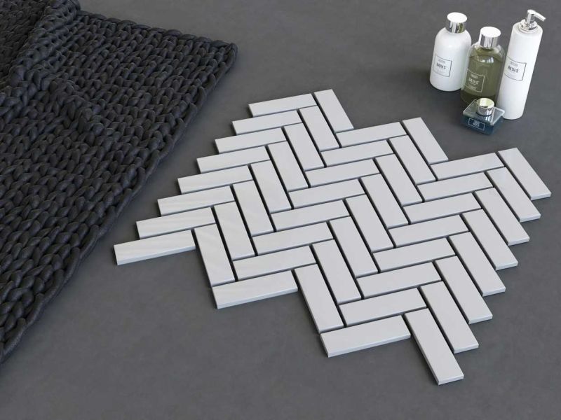 Herring Bone Porcelain Mosaic Tiles, for Kitchen, Interior, Exterior, Elevation, Bathroom, Shape : Rectangular