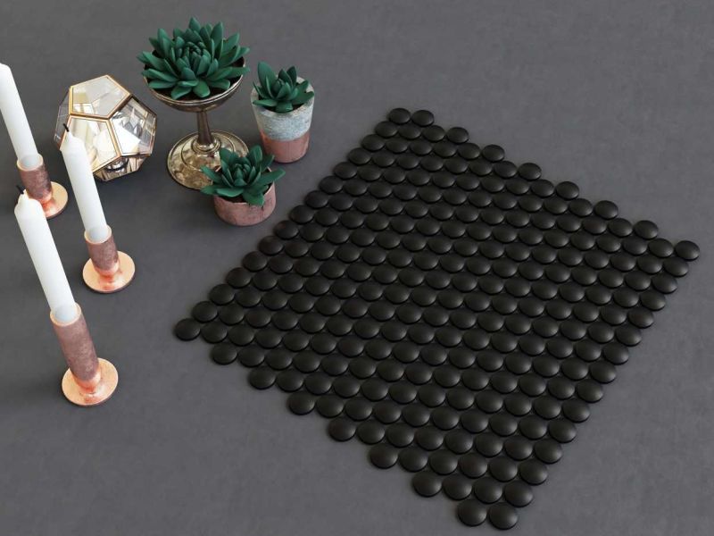 Penny Round Black Porcelain Mosaic Tiles, for Kitchen, Interior, Exterior, Elevation, Bathroom, Packaging Type : Carton Box