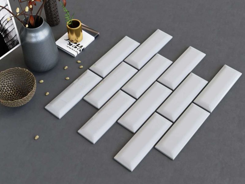 Rectangular Rectangle Offset White Porcelain Mosaic Tiles, for Kitchen, Interior, Elevation, Bathroom