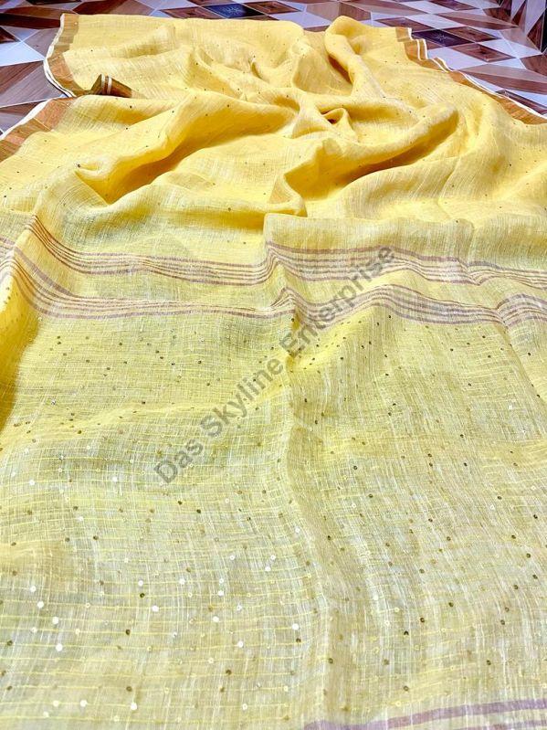 Unstitched Linen Ladies Handloom Sequence Saree, Packaging Type : Poly Bag