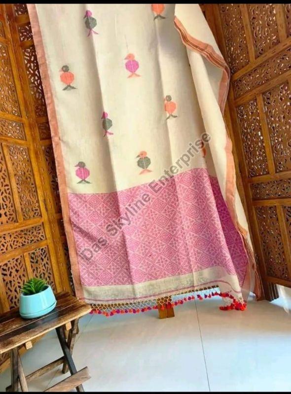 Ladies Linen Handloom Jamdani Saree, Width : 5.5 Meter