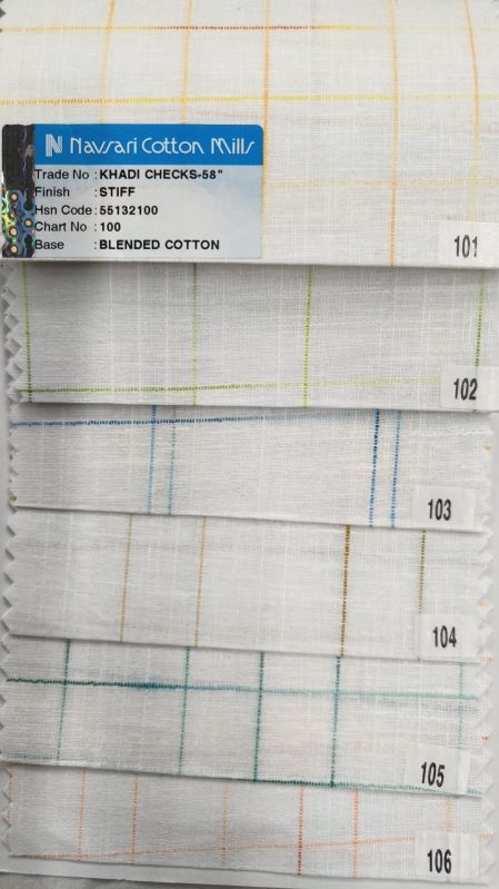 Khadi Checks Stiff Blended Cotton Shirting Kurta Fabric