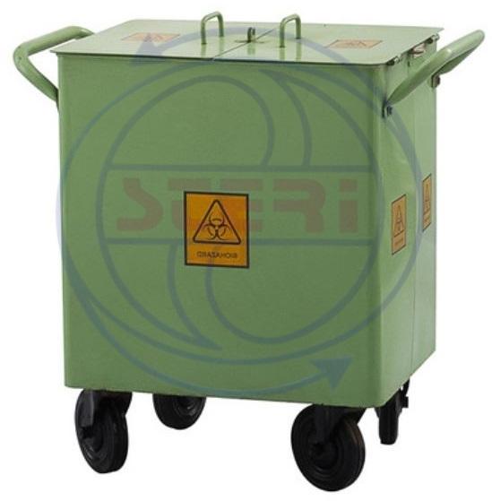 Steri Wheeled Mild Steel Bio Hazard Dustbin Trolley, Color : Green