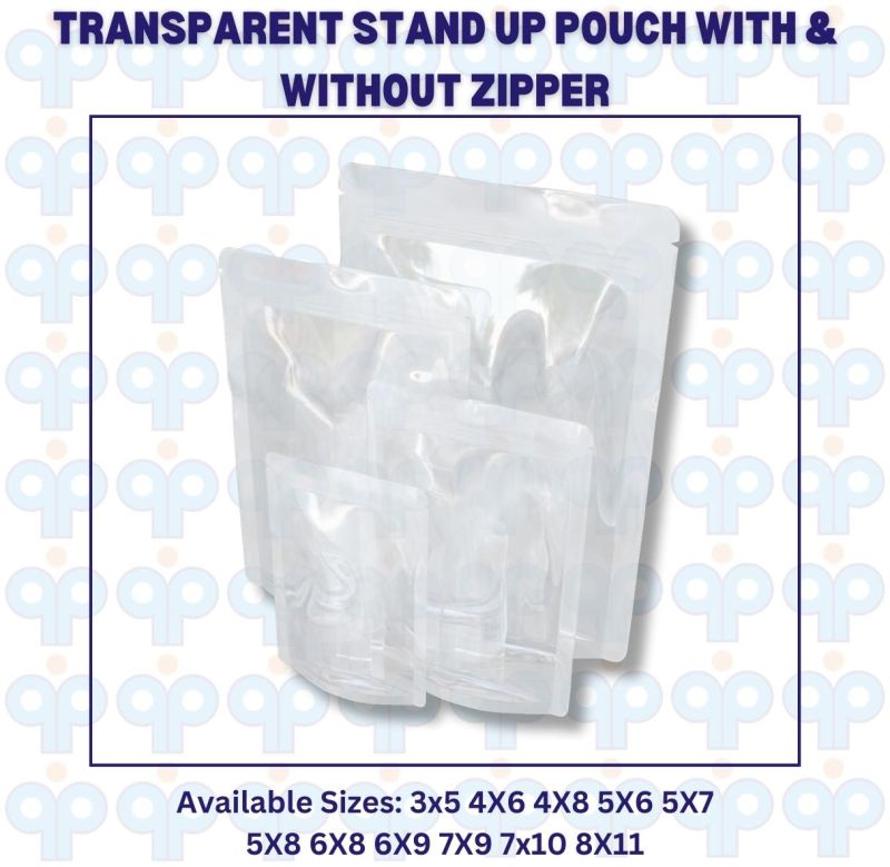 Transparent stand up pouch, Size : custom